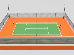 cartoon tennis court scene 3D Model