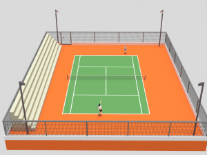 cartoon tennis court scene Modèle 3D