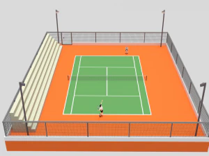 cartoon tennis court scene 3D Model