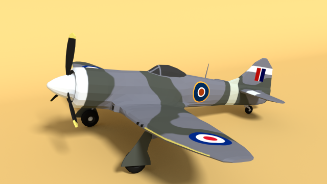 low poly cartoon hawker tempest mkii airplane 3D 模型 .c4d .max .obj .3ds .fbx .stl .blend 