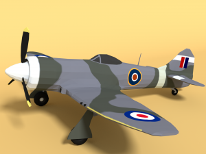 low poly cartoon hawker tempest mkii airplane 3D Model