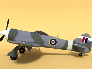 low poly cartoon hawker tempest mkii airplane 3D 模型