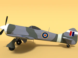 low poly cartoon hawker tempest mkii airplane 3D Model