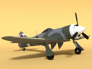 low poly cartoon hawker tempest mkii airplane 3D 模型