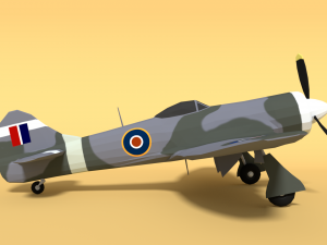 low poly cartoon hawker tempest mkii airplane 3D 模型