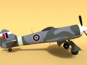 low poly cartoon hawker tempest mkii airplane 3D Model