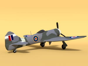 low poly cartoon hawker tempest mkii airplane 3D 模型