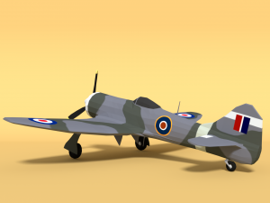 low poly cartoon hawker tempest mkii airplane 3D 模型
