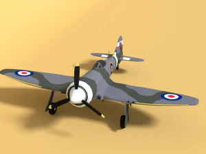 low poly cartoon hawker tempest mkii airplane 3D Model