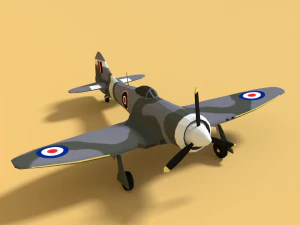 low poly cartoon hawker tempest mkii airplane 3D Model