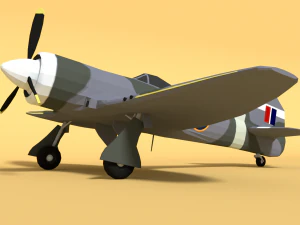 low poly cartoon hawker tempest mkii airplane 3D Model