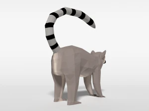 low poly cartoon ring tailed lemur 3D Model