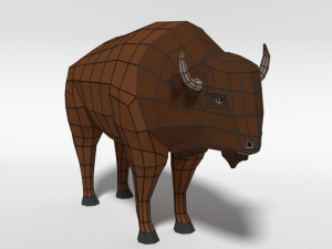 low poly cartoon bison Model 3D