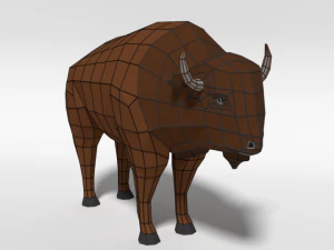 low poly cartoon bison 3D Model