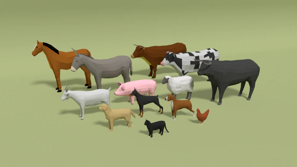 low poly domestic animals collection 3D Model .c4d .max .obj .3ds .fbx .stl .blend 