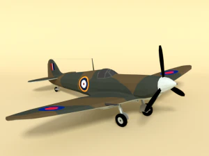 low poly cartoon supermarine spitfire mkii airplane 3D Model