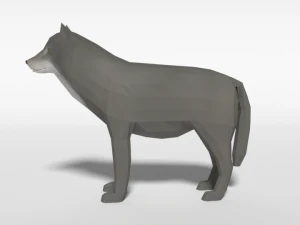 low poly cartoon grey wolf 3D Model