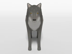 low poly cartoon grey wolf 3D Model