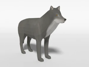 low poly cartoon grey wolf 3D Model