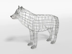 low poly cartoon grey wolf 3D Model