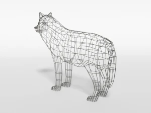 low poly cartoon grey wolf 3D Model