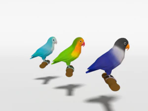 low poly cartoon lovebirds 3D Model