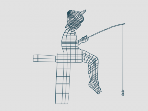 low poly fishing boy silhouette decorative object 3D Model
