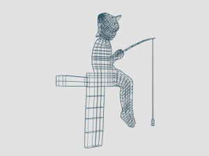 low poly fishing boy silhouette decorative object 3D Model