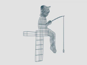 low poly fishing boy silhouette decorative object 3D Model