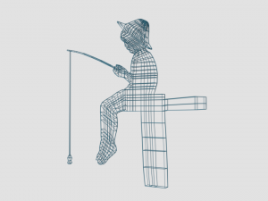 low poly fishing boy silhouette decorative object 3D Model