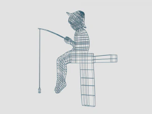 low poly fishing boy silhouette decorative object 3D Model