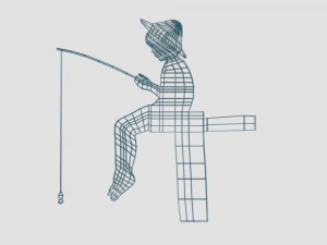 low poly fishing boy silhouette decorative object 3D Model