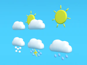 low poly cartoon weather symbols 3D Model