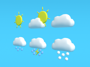 low poly cartoon weather symbols 3D Model