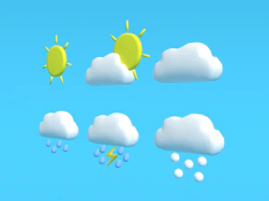 low poly cartoon weather symbols 3D Model