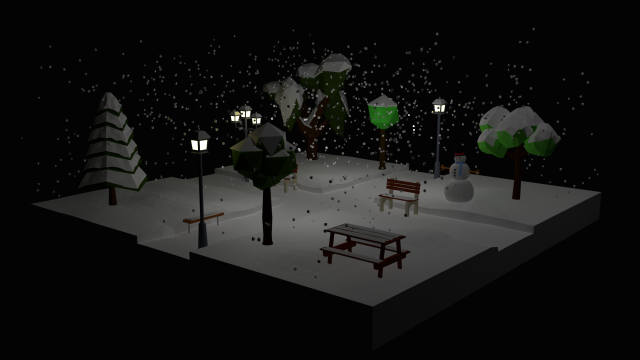 low poly cartoon winter park at night 3D Model .c4d .max .obj .3ds .fbx .stl .blend 