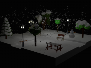 low poly cartoon winter park at night 3Dモデル