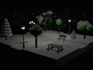 низькому поле мультфільм зимовий парк вночі 3D Модель