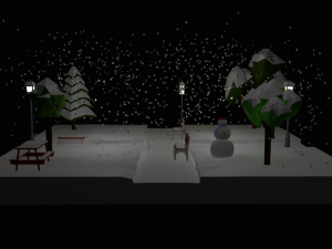 low poly cartoon winter park at night 3D Model