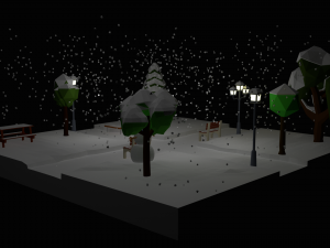low poly cartoon winter park at night 3D Model