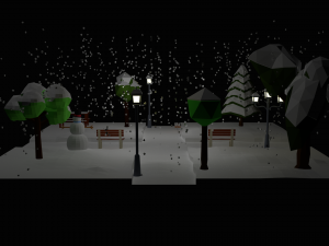 low poly cartoon winter park at night 3D Model