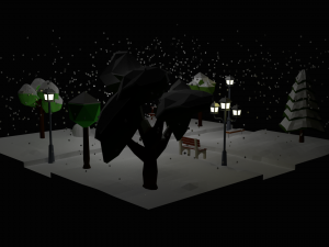 low poly cartoon winter park at night 3D Model