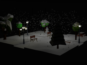 low poly cartoon winter park at night 3D Model