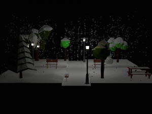 low poly cartoon winter park at night 3D Model