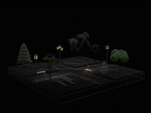 low poly cartoon winter park at night 3D Model