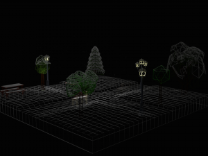 low poly cartoon winter park at night 3D Model