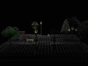 low poly cartoon winter park at night 3D Model
