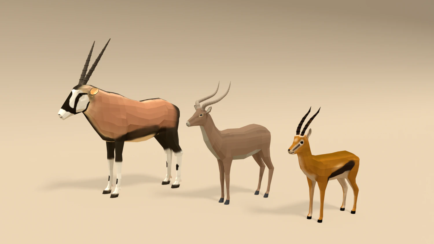 low poly cartoon african antelopes pack 3D Model .c4d .max .obj .3ds .fbx .stl .blend