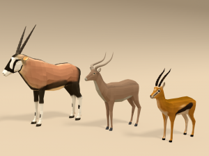 low poly cartoon african antelopes pack 3D Model