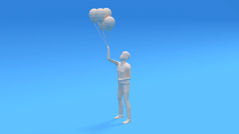 low poly kid holding balloons 3D Model .c4d .max .obj .3ds .fbx .stl .blend 